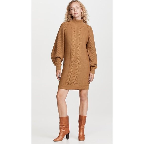 Caroline Constas Sz. M NWT Cable Knit Wool Dress in Camel